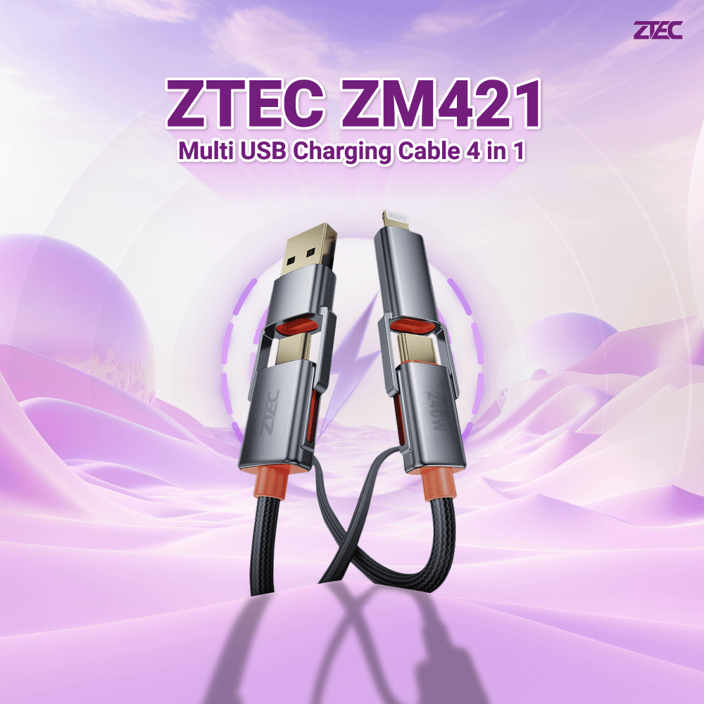 สายชาร์จไนลอนถัก ZTEC ZM421 4-IN-1 รองรับชาร์จเร็ว 240W (สลับเปลี่ยนหัวได้)